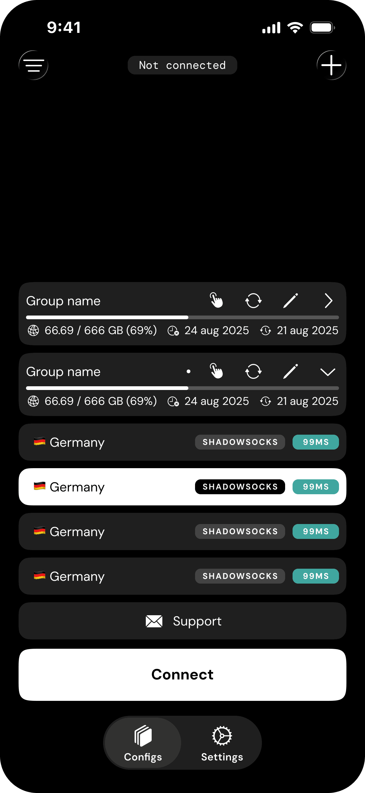 Shared configuration view in dark theme